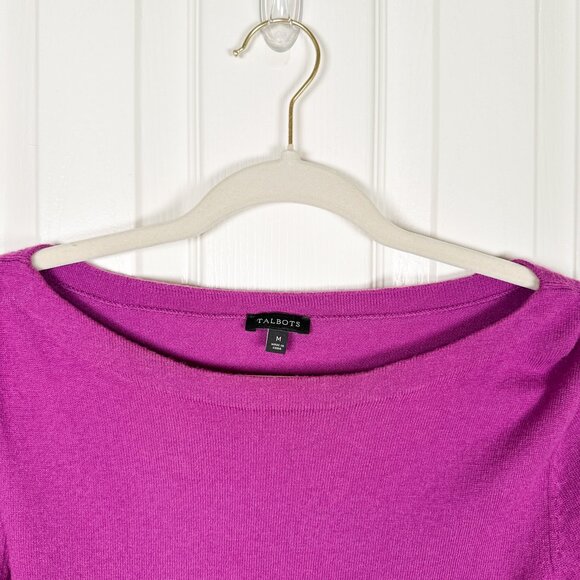 Talbots Women's Size M Purple Pink Lambswool Colorblock Sweater Soft Workwear - Picture 3 of 7